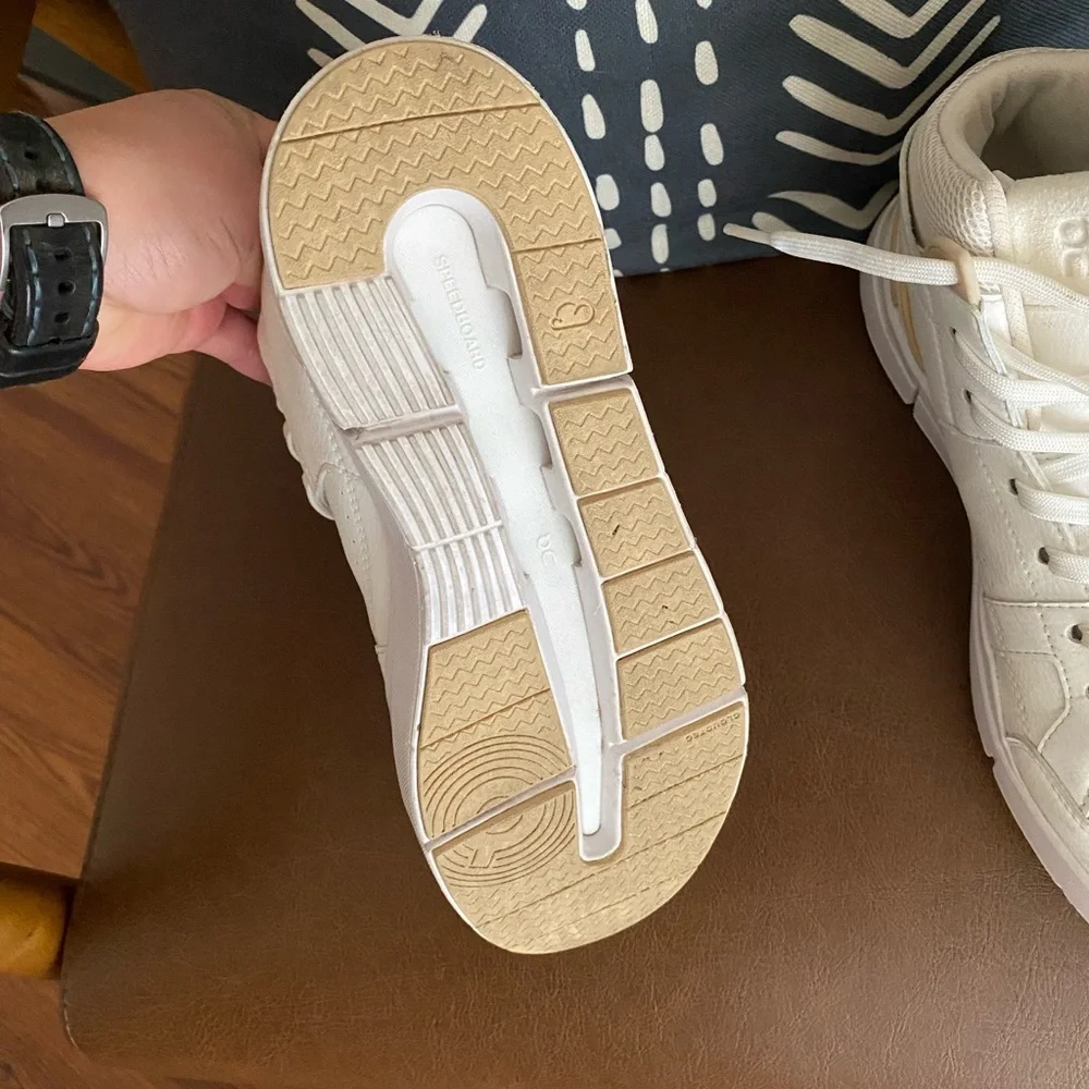 On Cloud Running Women's Beige and White Sneakers- high top leather - Picture 3 of 5